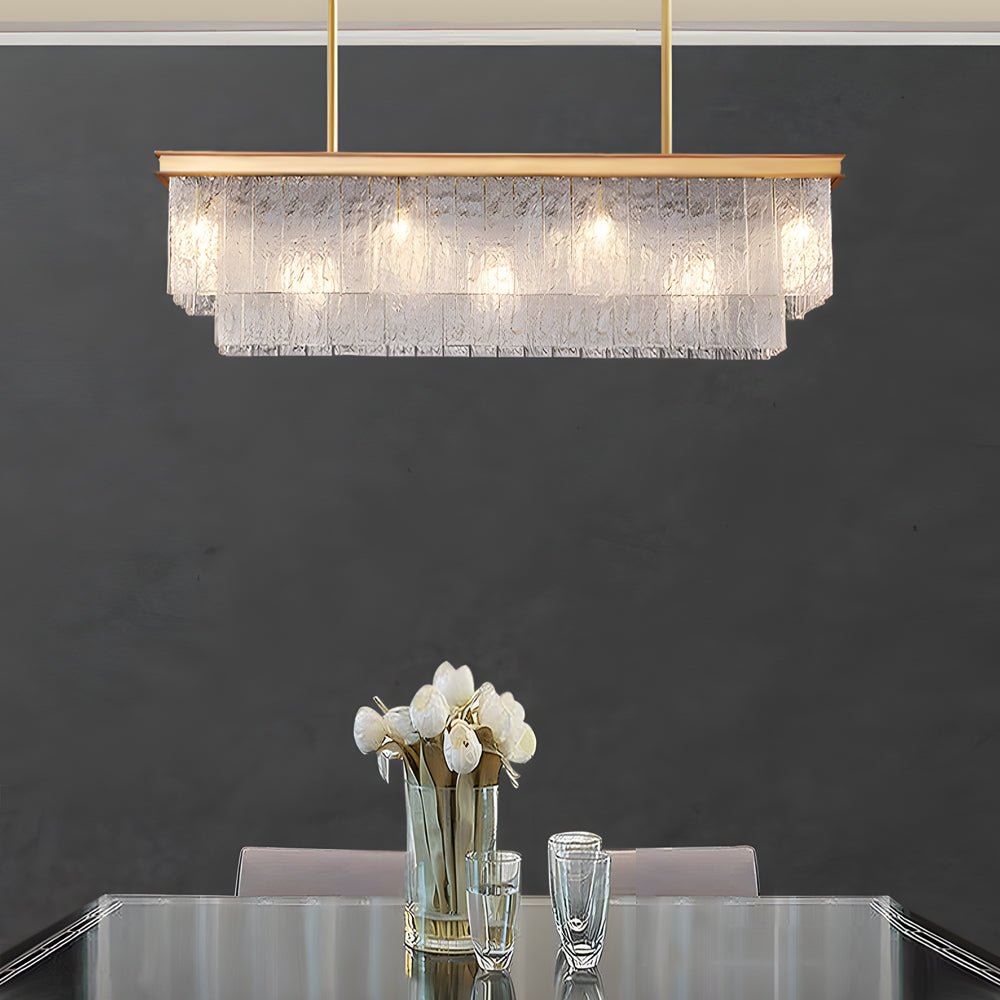Postmodern Double-Layer Rectangular Crystal Chandelier — Black or Gold, LED, 3-Step Dimming, 49.2" Wide