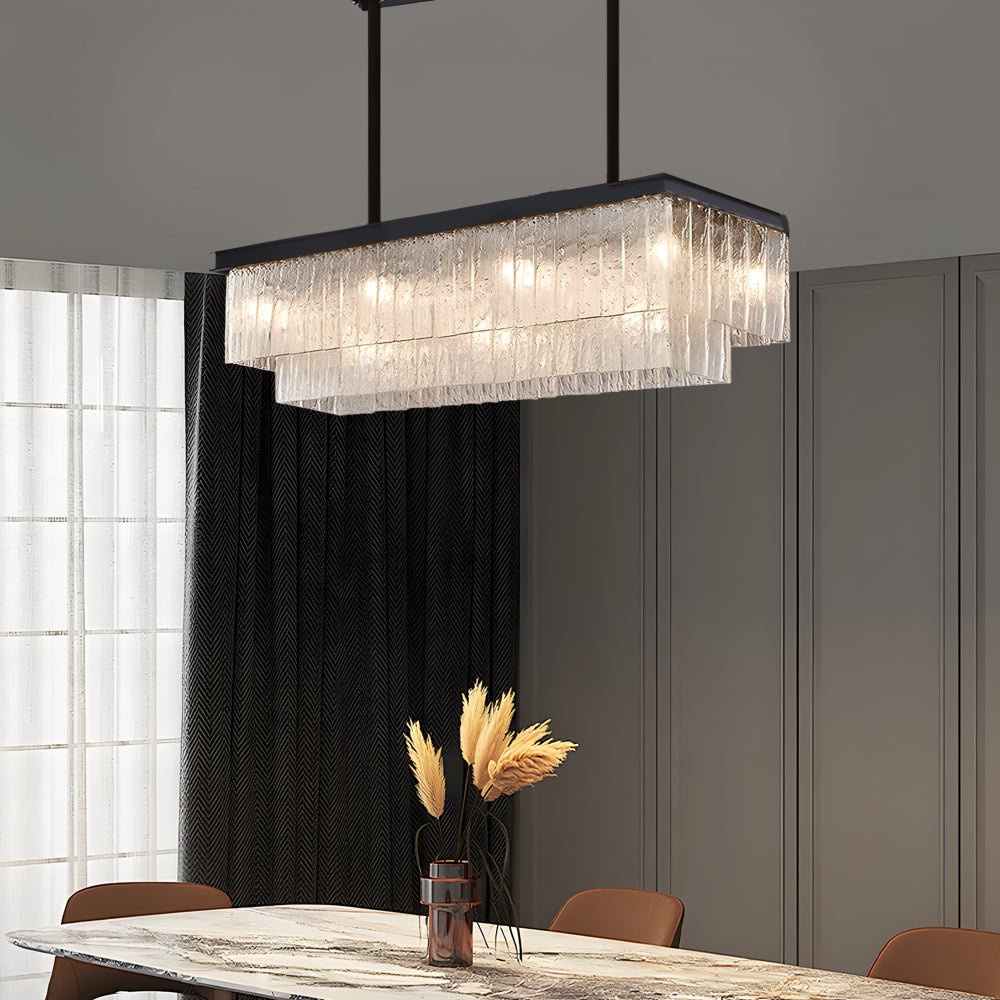 Postmodern Double-Layer Rectangular Crystal Chandelier — Black or Gold, LED, 3-Step Dimming, 49.2" Wide