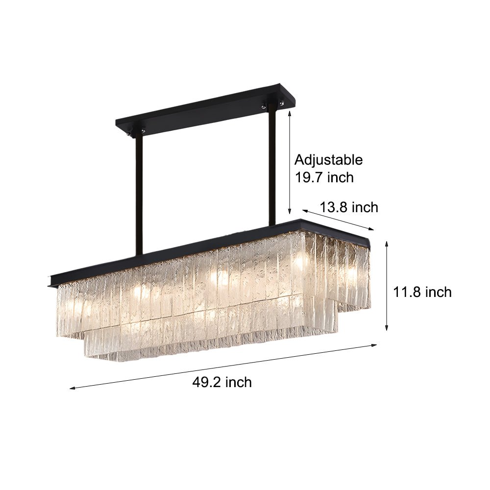 Postmodern Double-Layer Rectangular Crystal Chandelier — Black or Gold, LED, 3-Step Dimming, 49.2" Wide