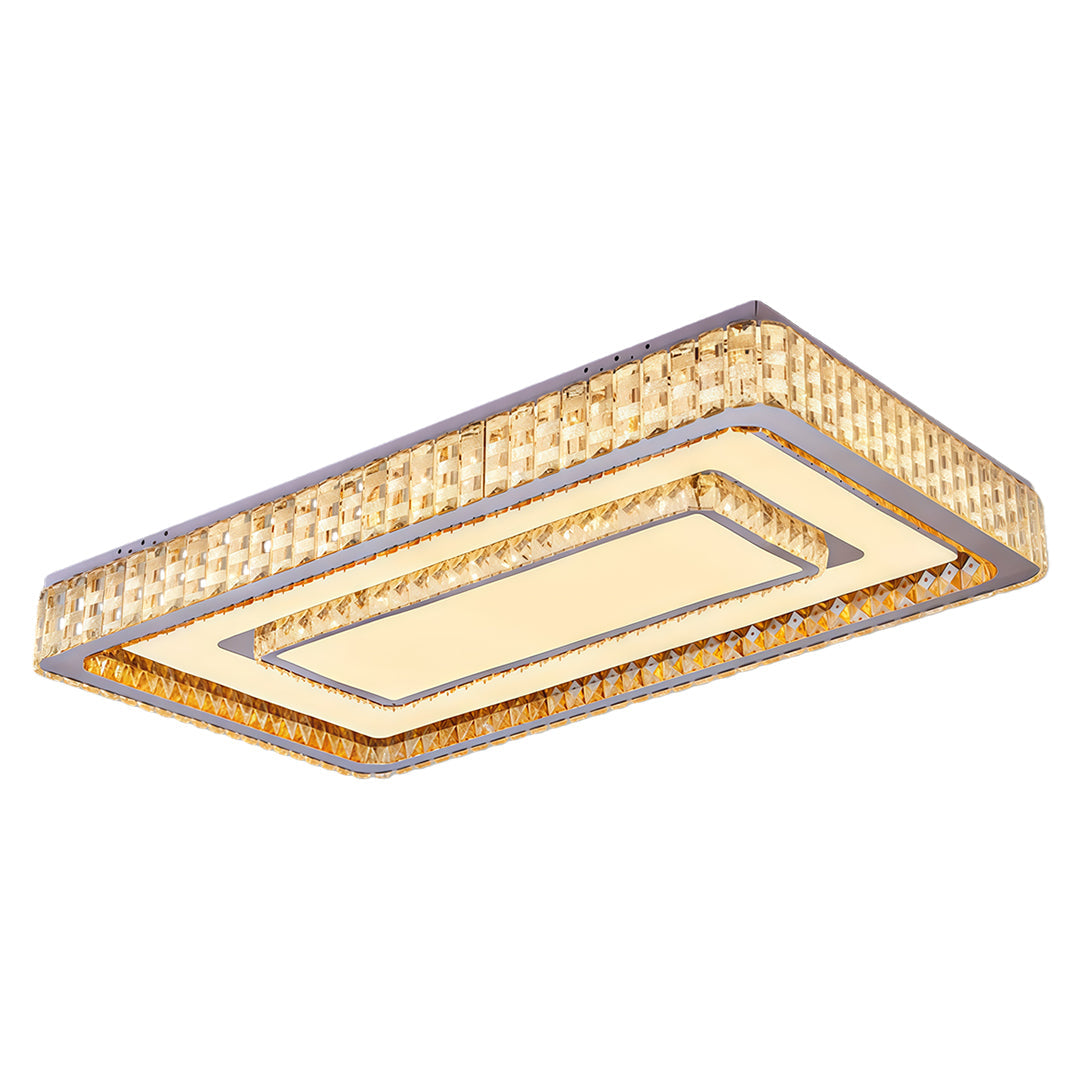 Modern Crystal Flush-Mount LED Light — Chrome Steel, 3-Step Dimming, Round/Square/Rectangle, 6 Sizes