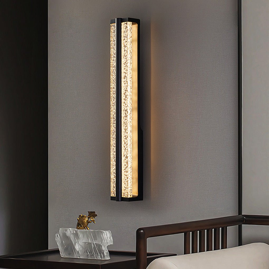 Rectangular Linear Wall Sconce — Black Stainless Steel with Crystal Accents, LED, 20"–33" Sizes
