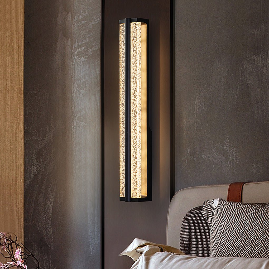 Rectangular Linear Wall Sconce — Black Stainless Steel with Crystal Accents, LED, 20"–33" Sizes