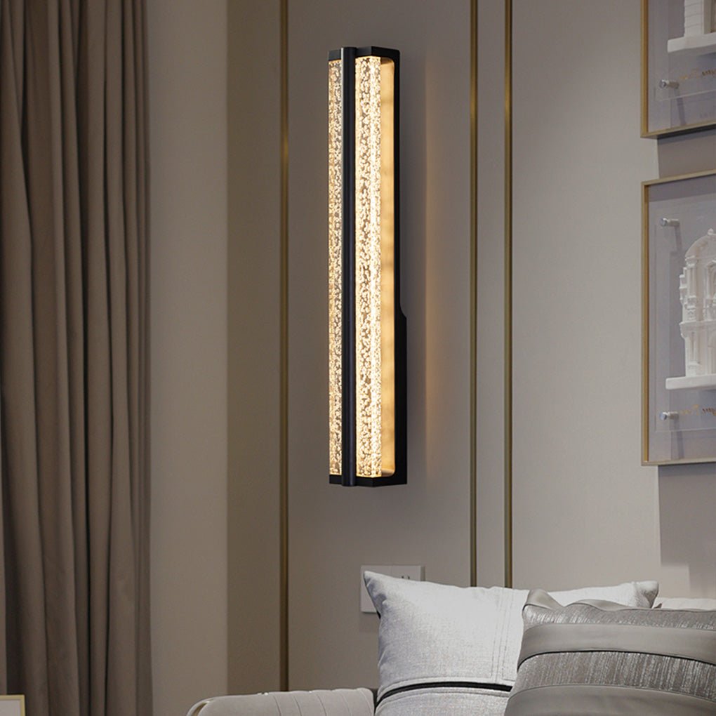 Rectangular Linear Wall Sconce — Black Stainless Steel with Crystal Accents, LED, 20"–33" Sizes