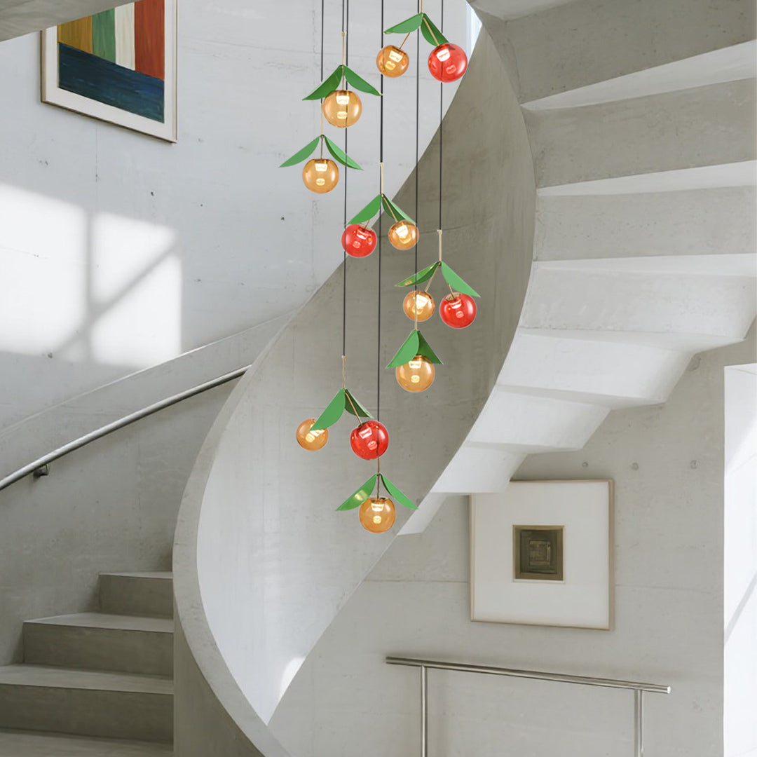 Cherry Glass Dome Multi-Light Chandelier — Stainless Steel, Three-Color Dimming, 12- or 18-Light, 3m Adjustable Cord