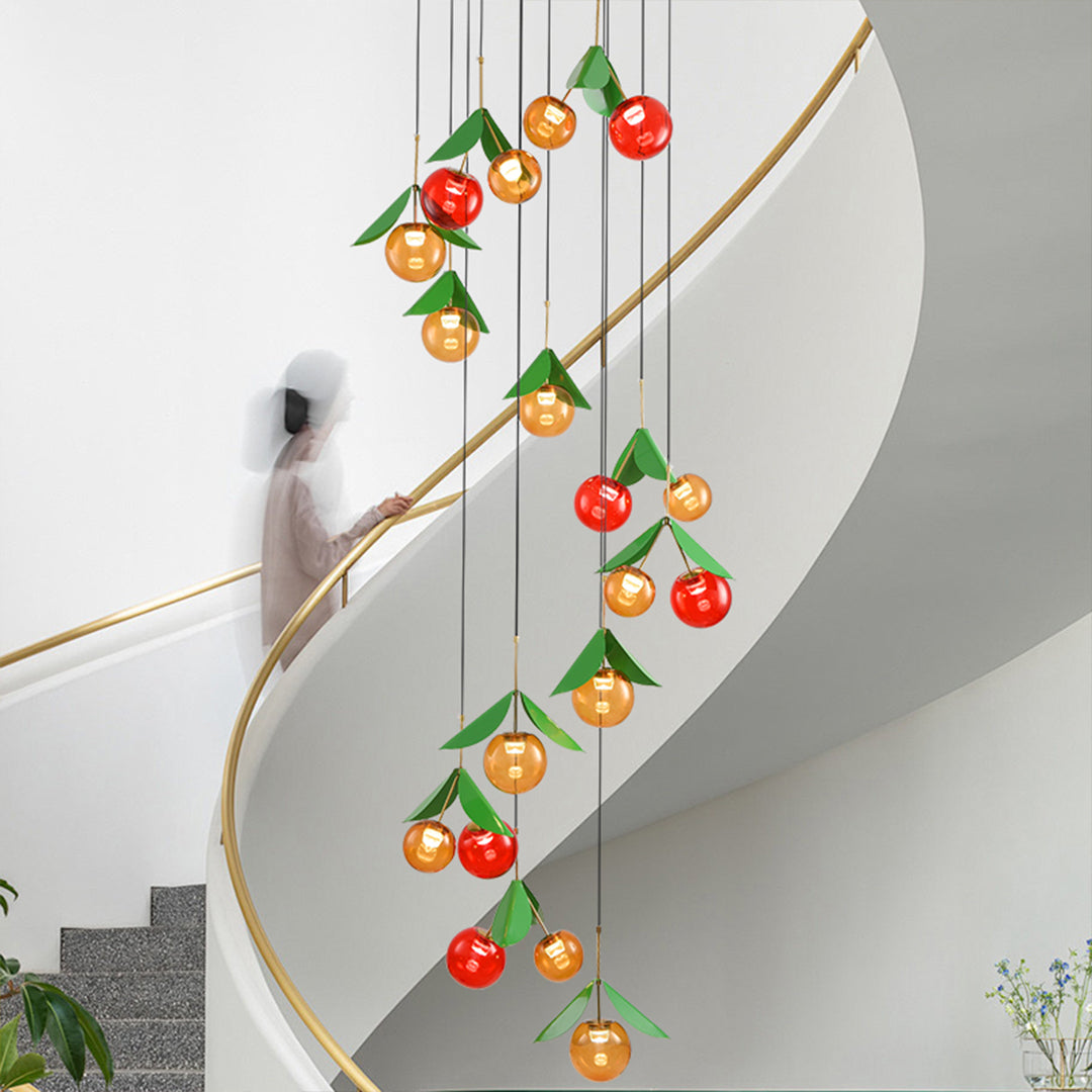 Cherry Glass Dome Multi-Light Chandelier — Stainless Steel, Three-Color Dimming, 12- or 18-Light, 3m Adjustable Cord
