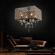 Square Electroplated Metal and Glass LED Chandelier — Chrome / Black, 16" Modern