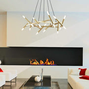 Sputnik Chandelier — Metal with Acrylic Shade, 20-Light LED, 39" Diameter, Black or Gold