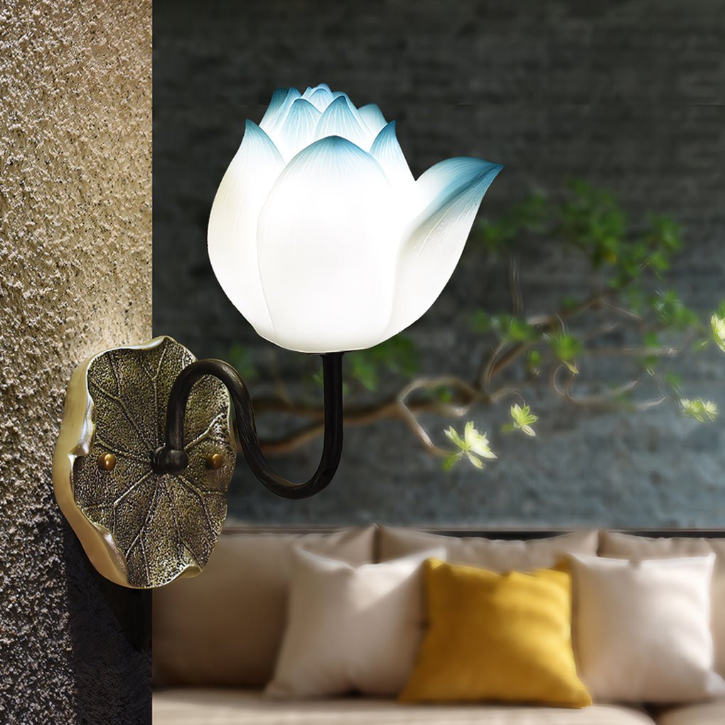 Lotus Flower Wall Sconce — Resin, Three-Step Dimming, 6.7" × 13"
