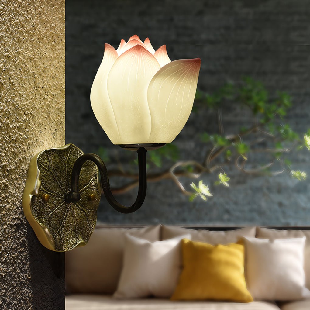 Lotus Flower Wall Sconce — Resin, Three-Step Dimming, 6.7" × 13"