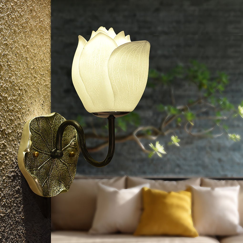 Lotus Flower Wall Sconce — Resin, Three-Step Dimming, 6.7" × 13"