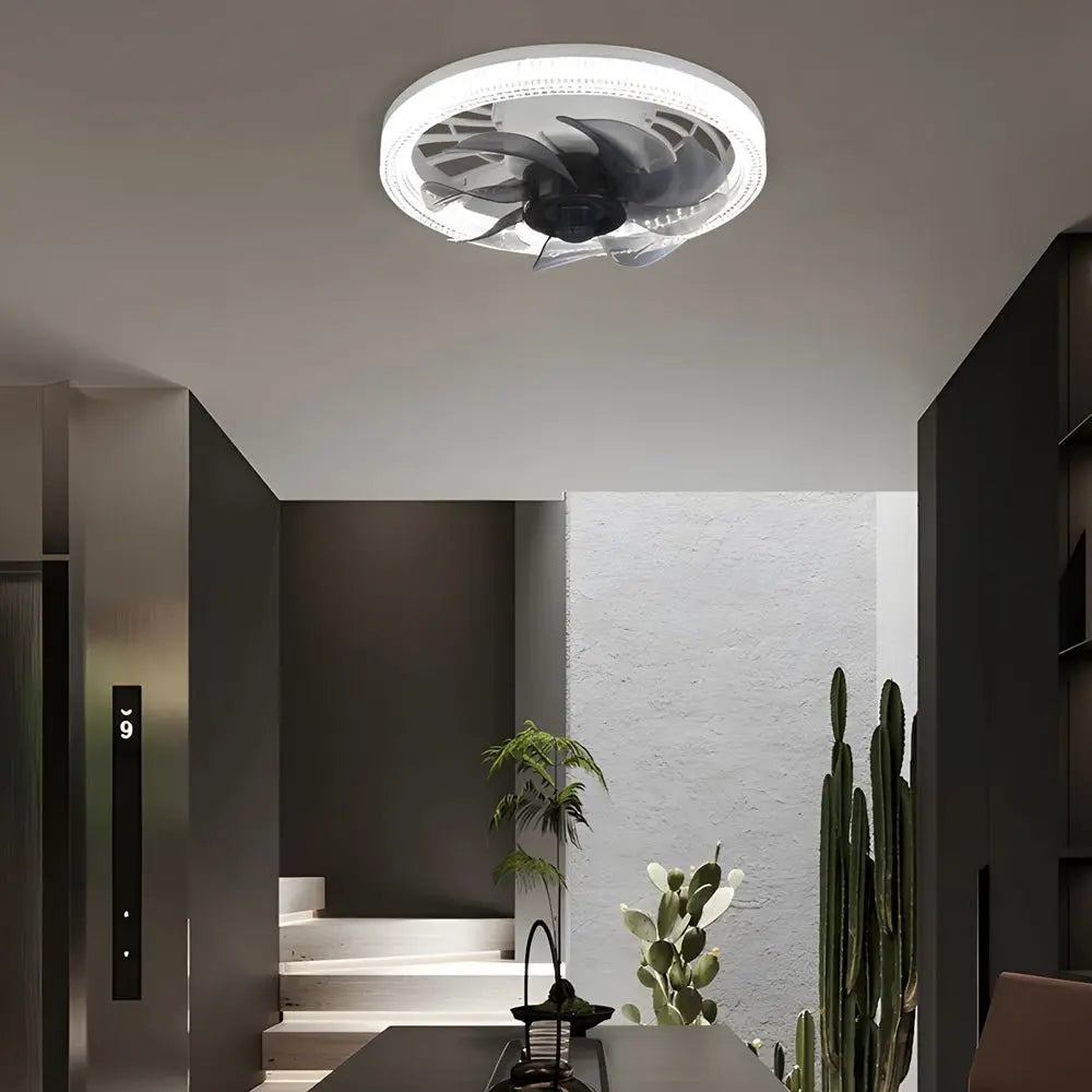Low Profile 12.2-Inch LED Flush Mount Ceiling Fan with 7 Blades Luxe