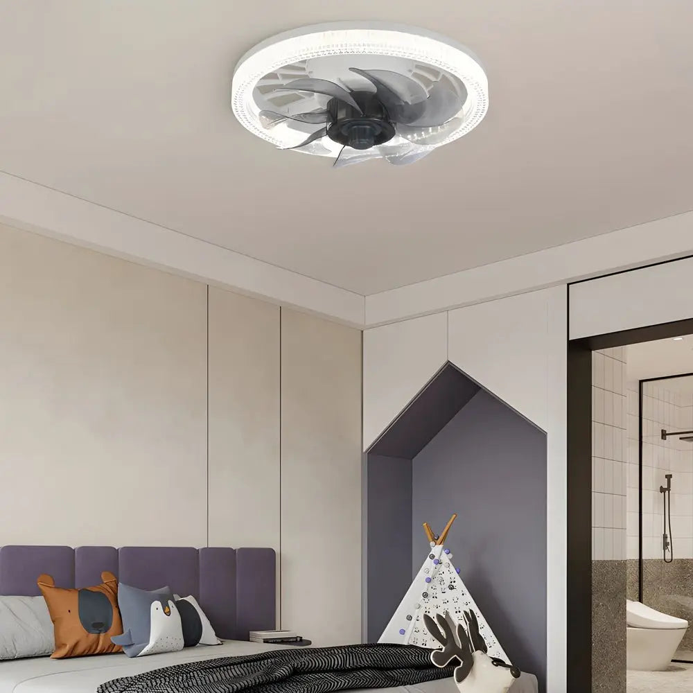 Low Profile 12.2-Inch LED Flush Mount Ceiling Fan with 7 Blades Luxe