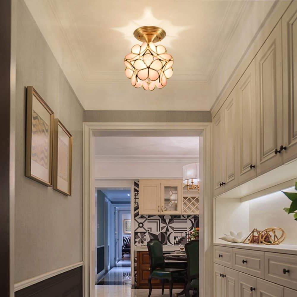 Flower Glass Flush-Mount Ceiling Light — Copper Brass Finish, LED, 8" Diameter