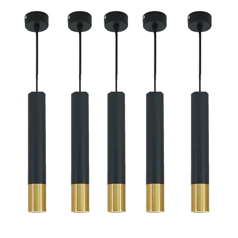 Cylindrical Mini Pendant Light — Black and Gold Metal, LED 3000K, 3-Step Dimming, 59" Adjustable Cord