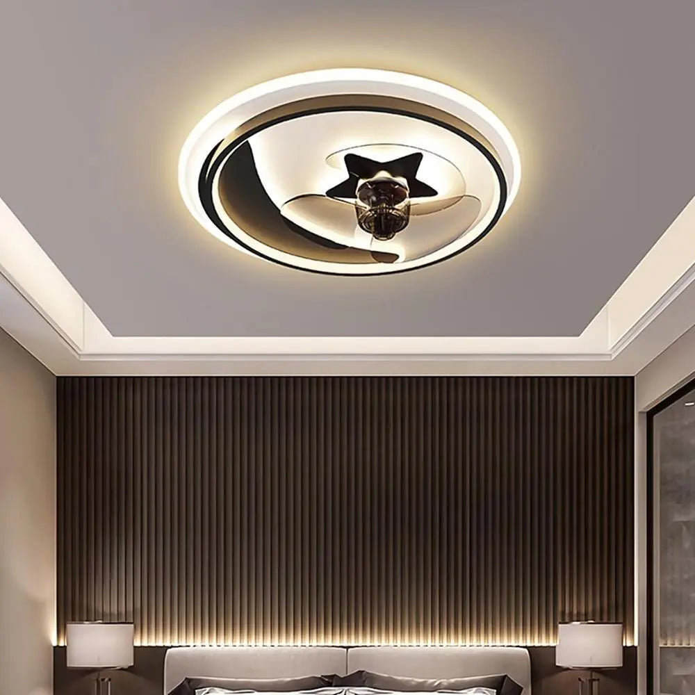 Modern Flush Mount Ceiling Fan with Lights - Multi-Circle Dimmable LED Design with Electroplated Finish Luxe