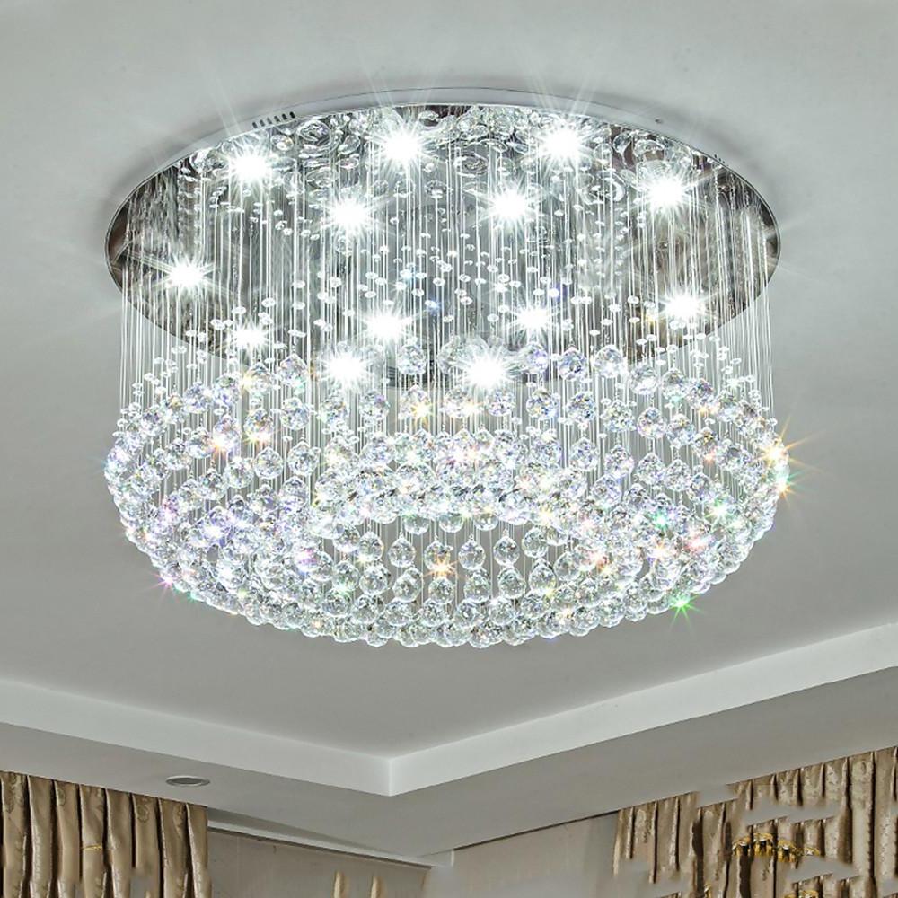 5-Tier Crystal Drum Flush-Mount Chandelier — Iron, LED, 16-Light, 31.5" Dia., Antique Brass or White