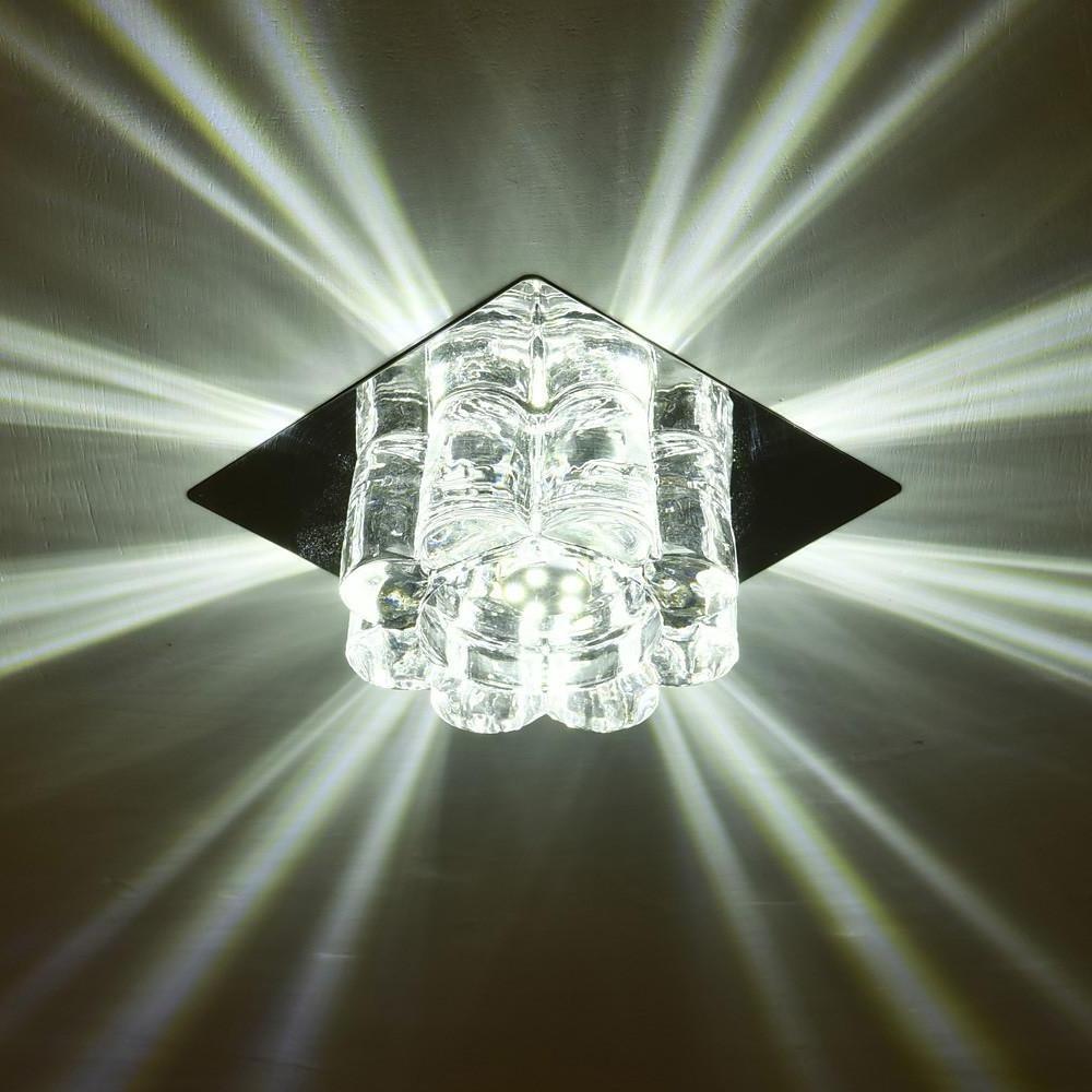 Flower-Shaped Crystal Flush Mount — Electroplated Metal, LED, 3000K / 6000K, 4" Diameter