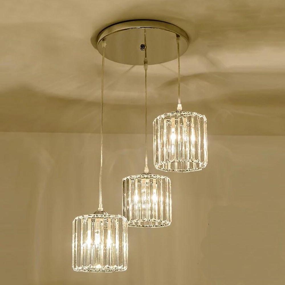 3-Light Crystal Island Lantern Chandelier — Metal, Chrome / Gold, LED 3000K, 39" Adjustable Chain