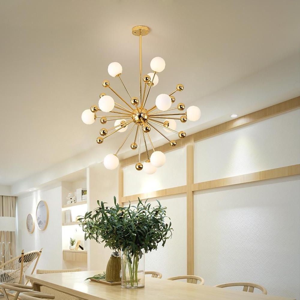 Sputnik Cluster Chandelier with Globe Glass Bubbles — Electroplated Metal, 12-Light, 31", 3000K / 6000K
