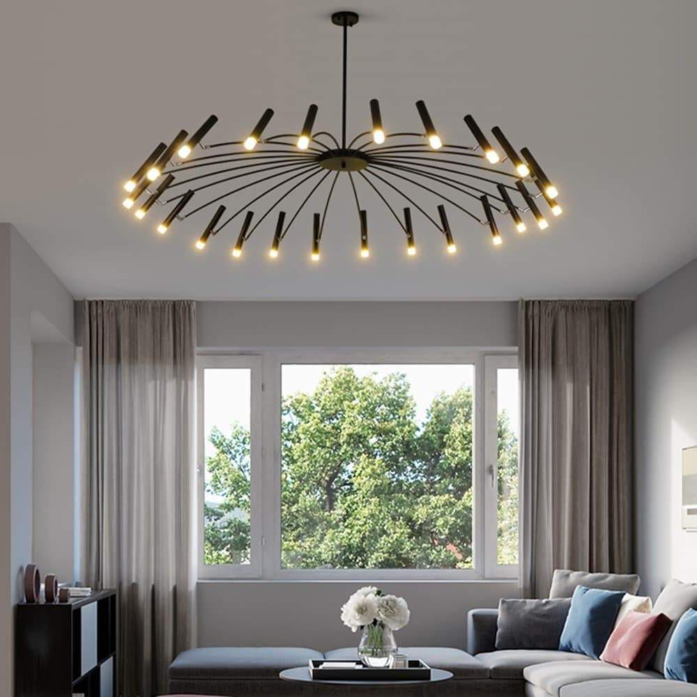 Sputnik Round Chandelier — Matte Black with Gold Tips, 24-Light G9 LED, 63" Dia., Adjustable Height