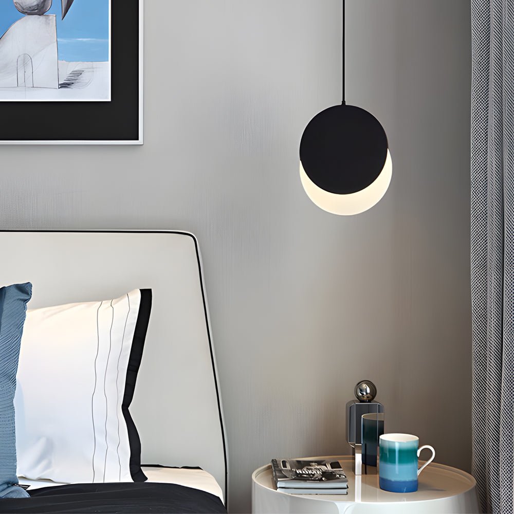 Lunar Eclipse Adjustable Mini Pendant — Iron and Acrylic, LED 3000K, Moon Phase, Black or White