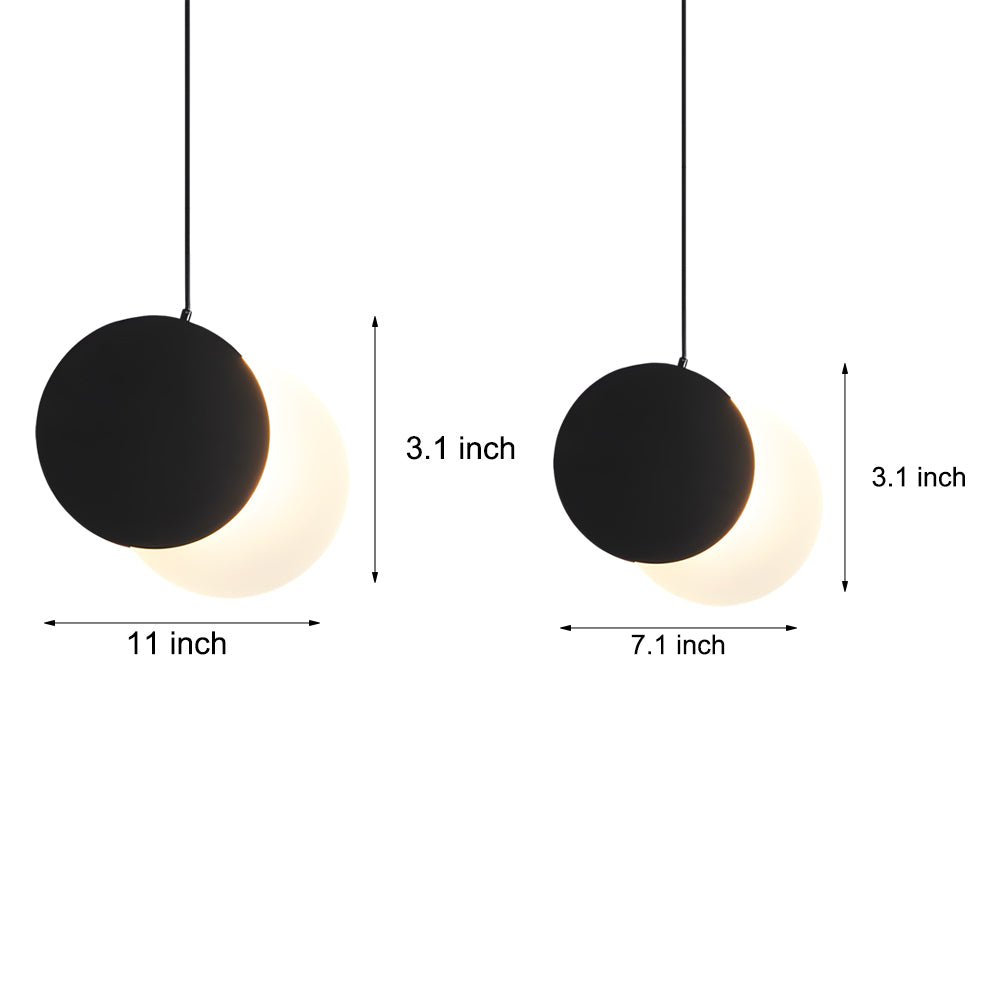 Lunar Eclipse Adjustable Mini Pendant — Iron and Acrylic, LED 3000K, Moon Phase, Black or White