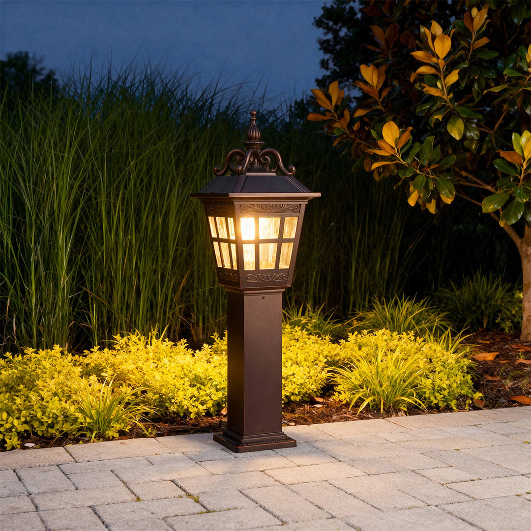 Classic Outdoor Post Light — Coffee-Brown Cast Aluminum, Clear Glass, 12W LED, IP44, 43"
