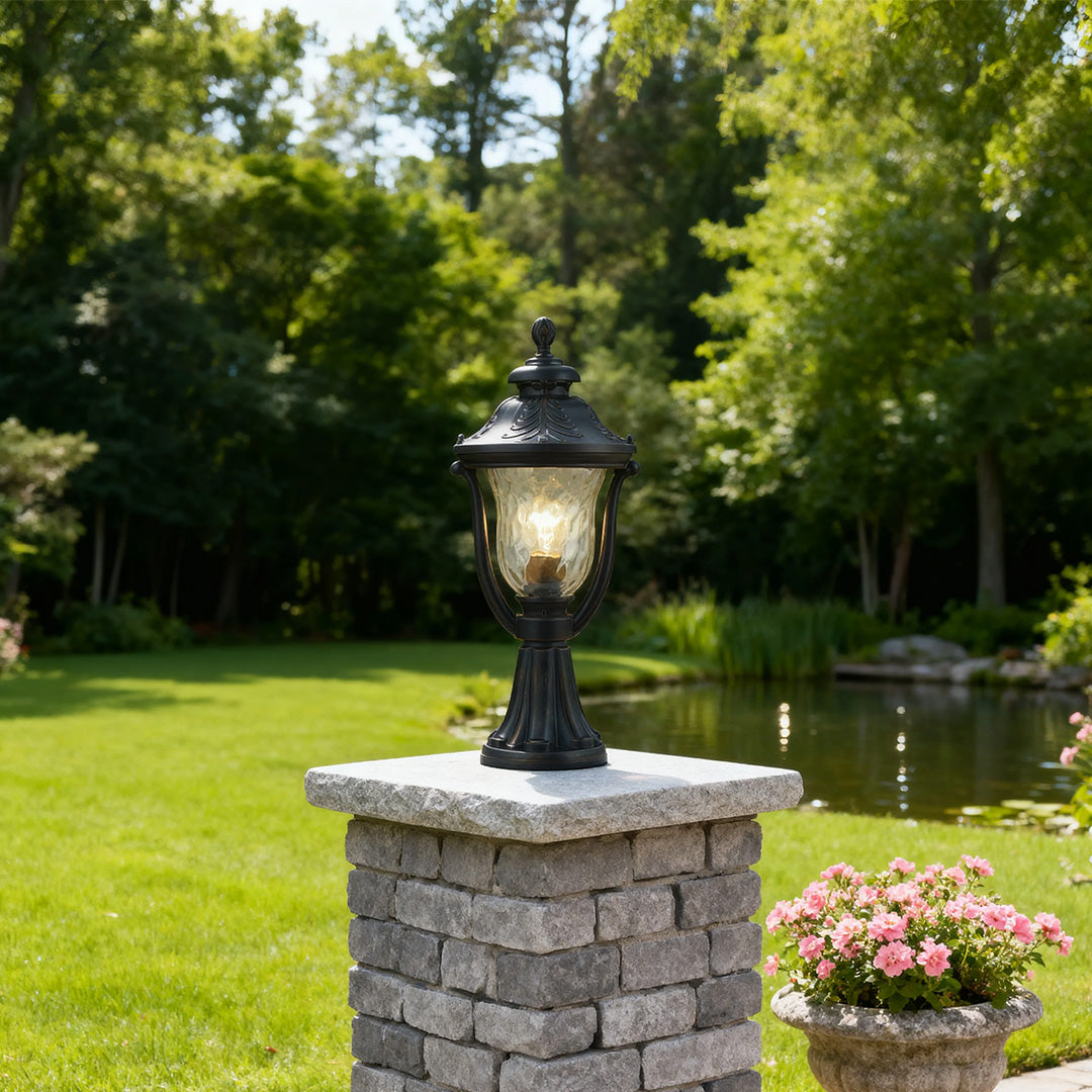 Vintage Outdoor Post Light — Chestnut Aluminum and Glass, 12W LED, IP44 Waterproof, 19.69" Height