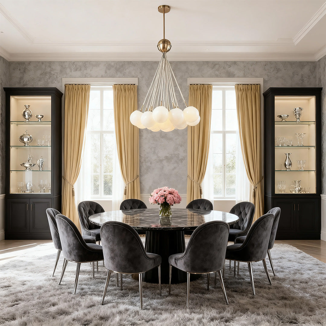 Bubble Glass Chandelier — Gold Metal Frame, Transparent Glass, E12, Adjustable Rod, 28.9"