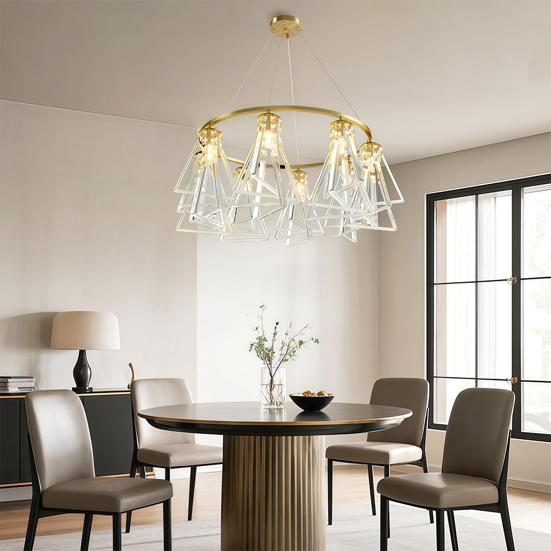 Minimalist Crystal Chandelier — Solid Copper, G9, 8- or 10-Light, Brass / Chrome / Black