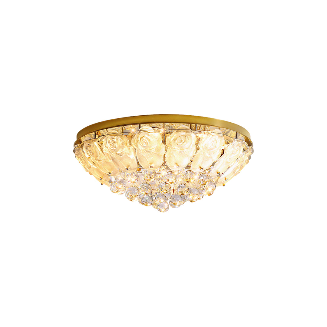 French Crystal Flush-Mount Ceiling Light — Gold Stainless Steel, LED, 3-Step Dimming (3000K/4500K/6000K), 17.7"–39.4"