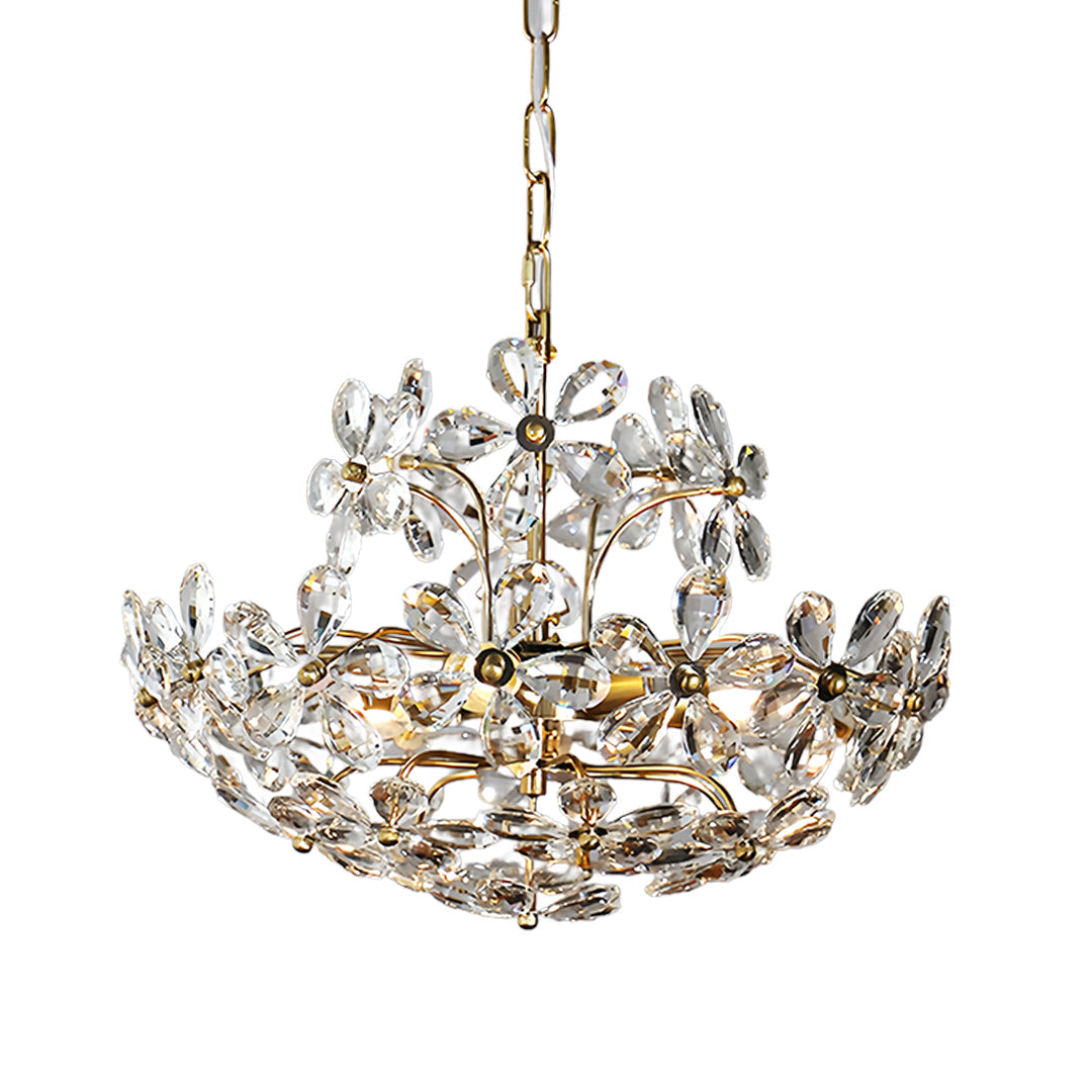 Crystal Flower Chandelier — Iron, French Country, Three-Color Dimming, E14, 45cm / 60cm