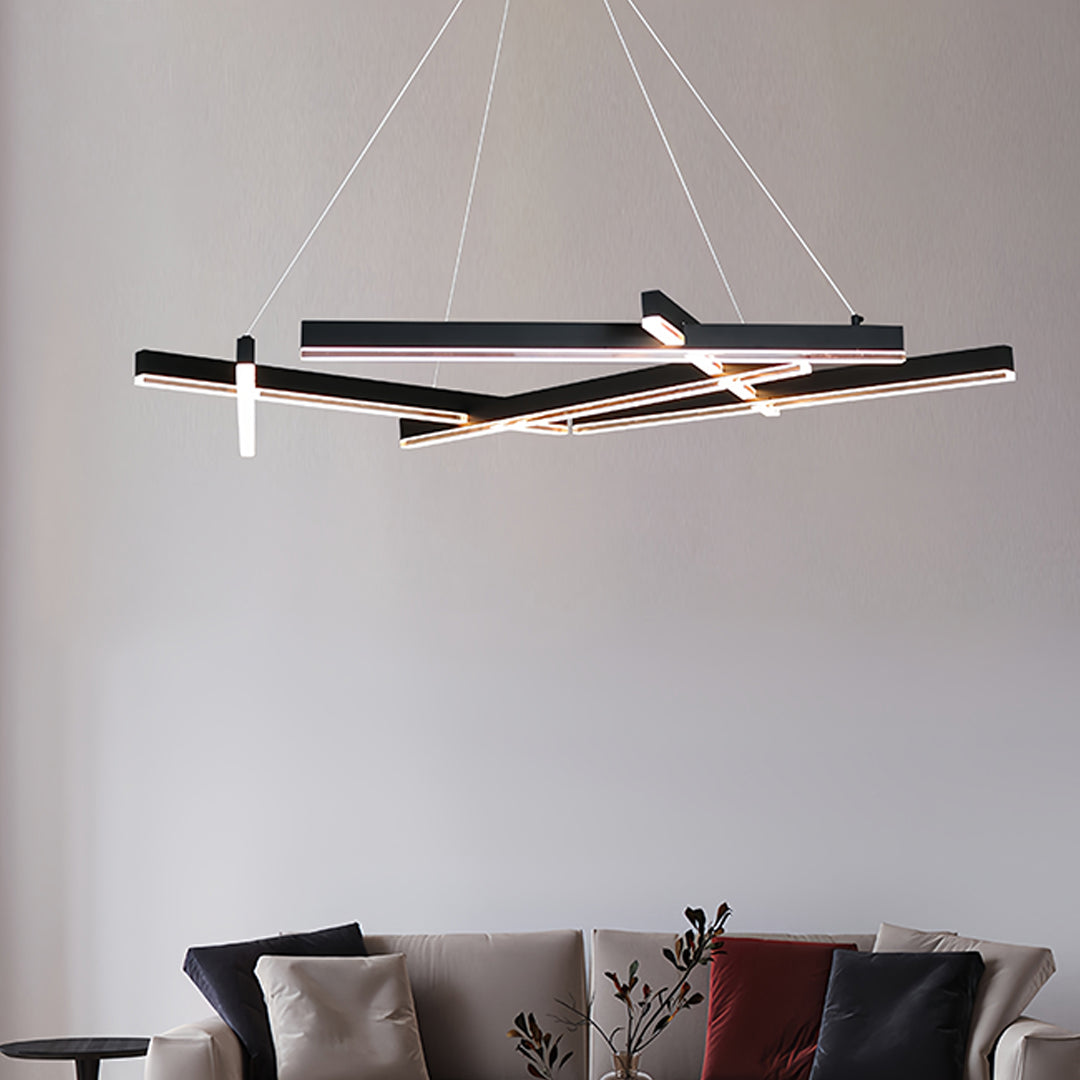 Geometric Branch Chandelier — Matte Black Aluminum, Acrylic, LED, Three-Step Dimming, 2 Sizes