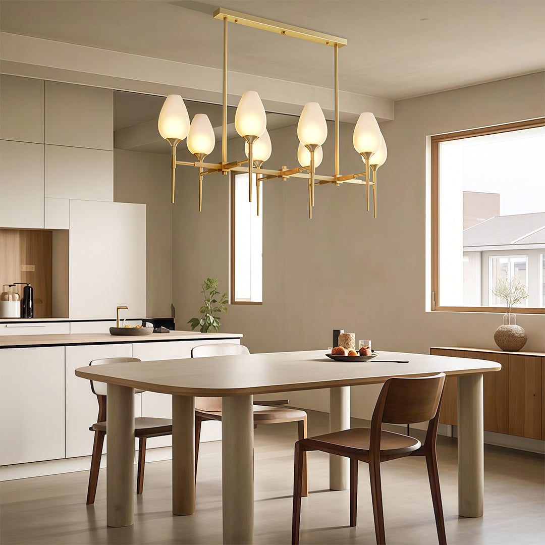 Minimalist Glass Chandelier — Brass Frame, Transparent Glass Shades, G9, 4-, 6-, or 8-Light