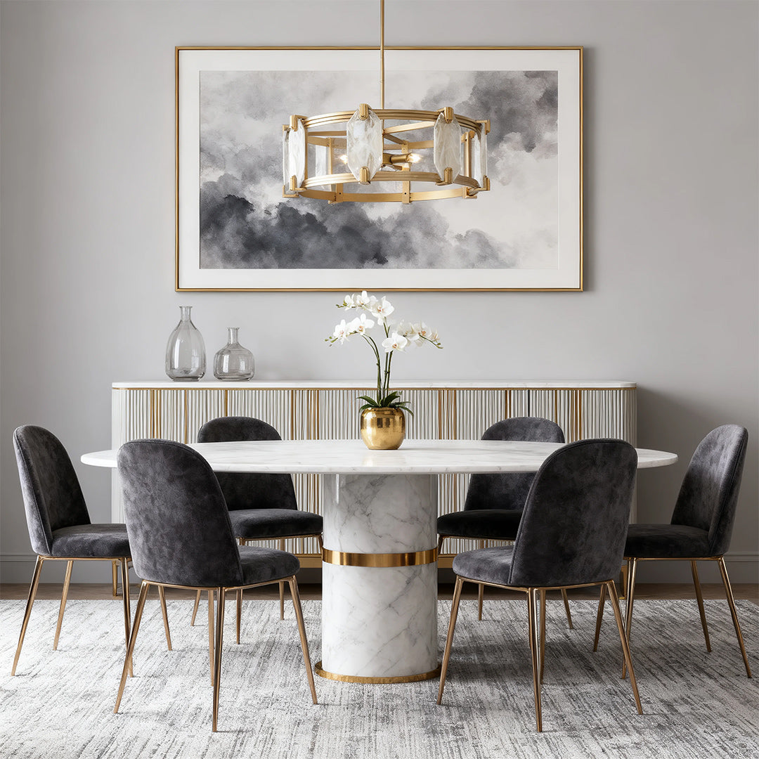 Round Glass Chandelier — Full Copper Body, 4-Light, 29.9" Diameter, Adjustable Height