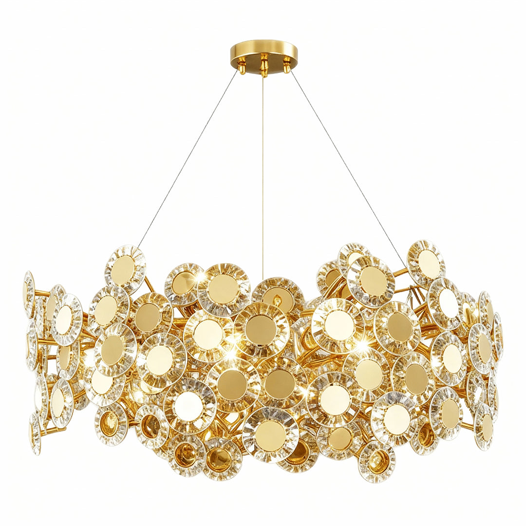 Modern Gold Chandelier — Stainless Steel and Glass, Three-Color Dimming (3000K/4500K/6000K), 39.4" Chain, 3 Sizes