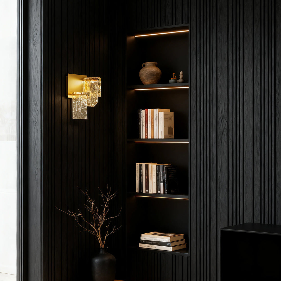Italian Light Luxury Wall Sconce — Gold Metal, Amber Glass, LED, 9W / 11W, 3000K Warm White