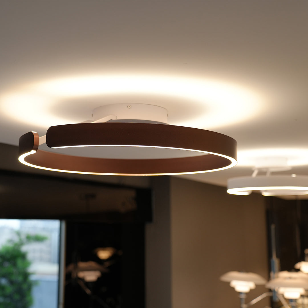 Minimalist Halo Ring Flush-Mount Ceiling Light — Iron & Aluminum, 80W LED, 15.8" or 23.6", Black / White / Coffee Brown