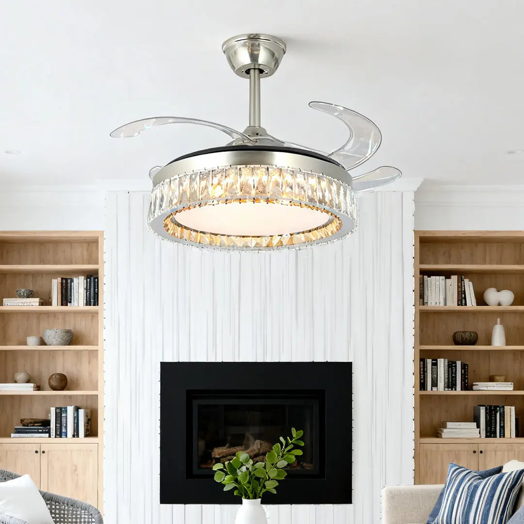 Luxury Nickel Crystal Ceiling Fan with Remote-Controlled Light Luxe