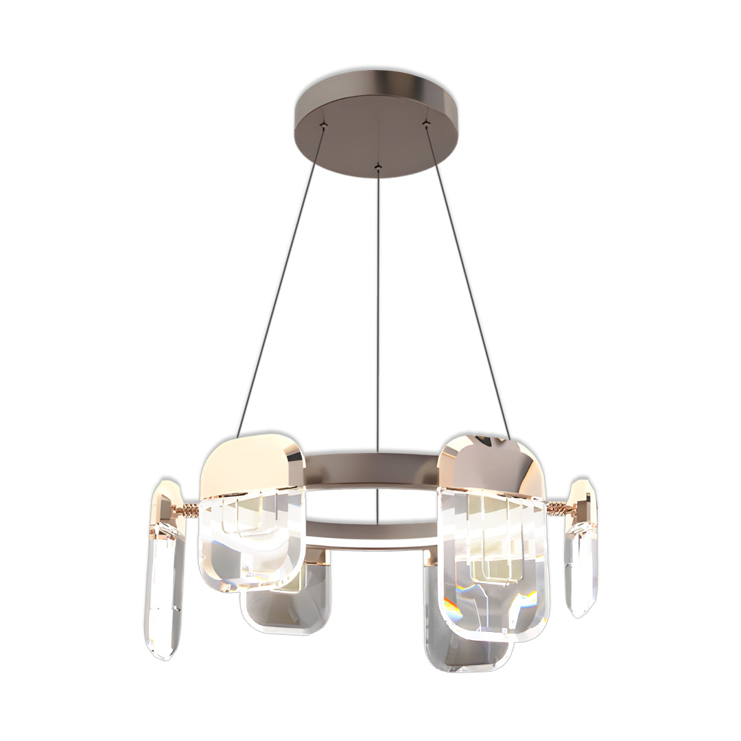 Minimalist Crystal Chandelier — Gold Aluminum, LED, Three-Color Dimming (3000K/4500K/6000K), 6- to 18-Light Configurations