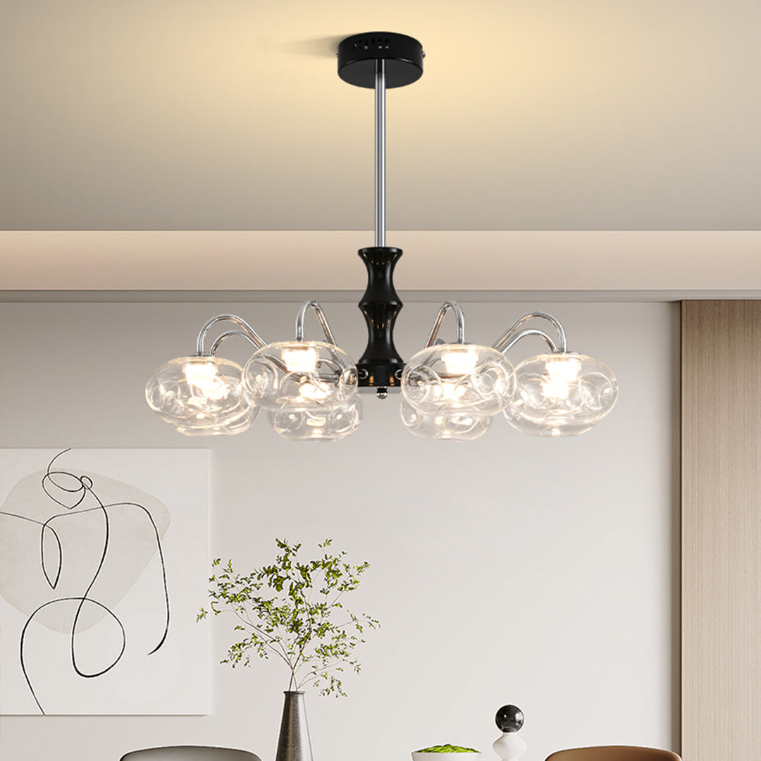 Magic Bean Art Glass Chandelier — Wrought Iron, Ribbed Glass, Full-Spectrum LED, 3-Color Dimming, 8-Light / 12-Light