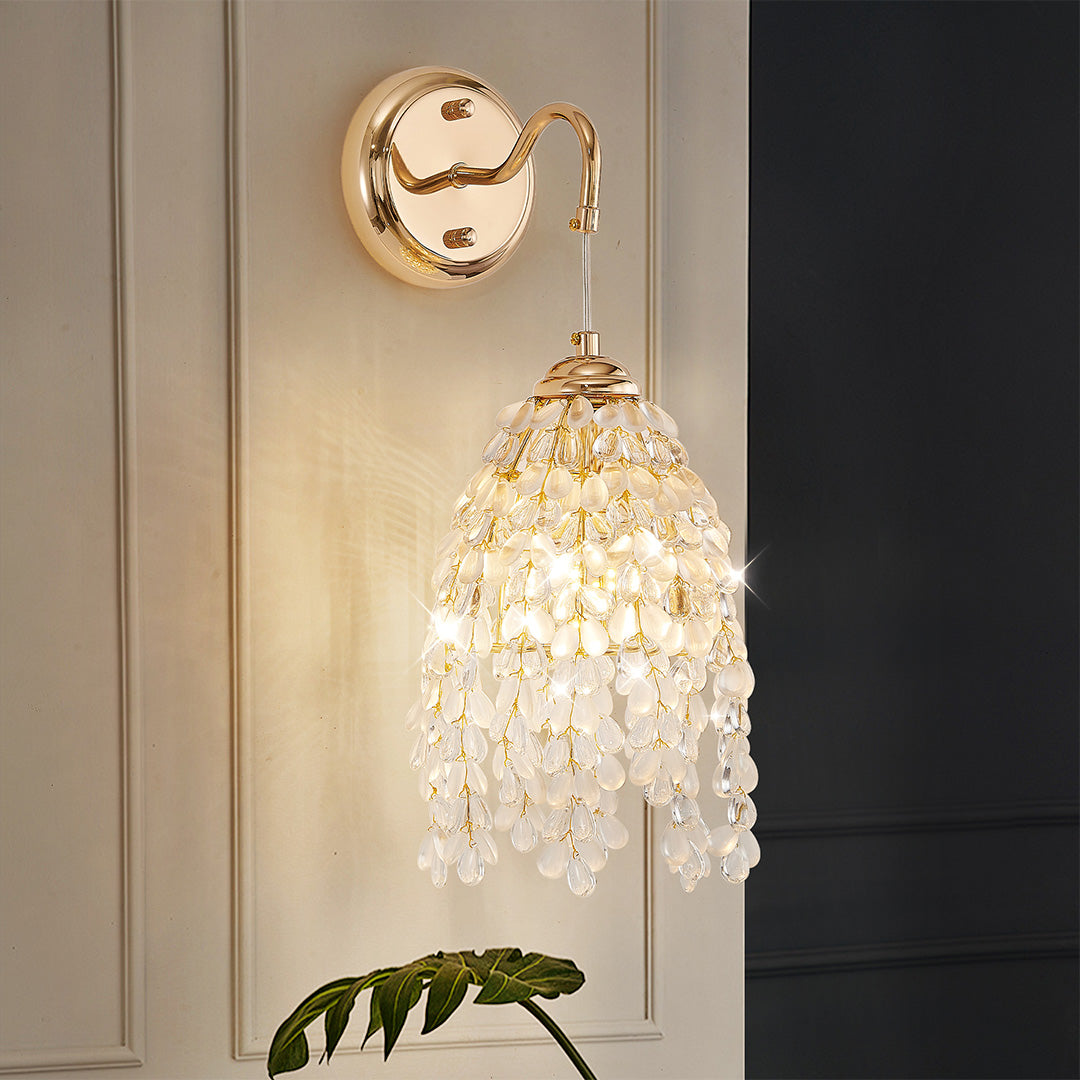 Minimalist Crystal Wall Sconce — Gold Metal, E12 Hardwired, 8.66" × 18.11"