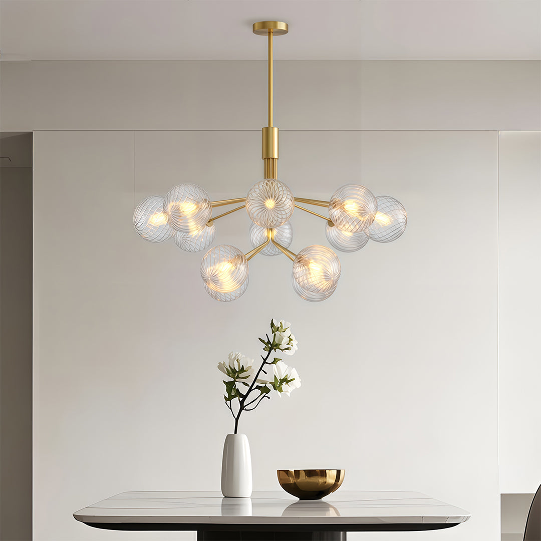 Glass Ball Chandelier — Solid Copper, G9, 9-, 12-, or 18-Light, Copper / Nickel / Black