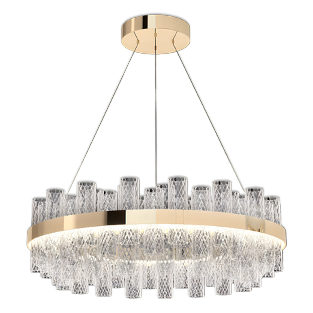 Crackled Glass Modern Chandelier — Champagne Gold, Three-Color Dimming, LED, 47.2" Cable