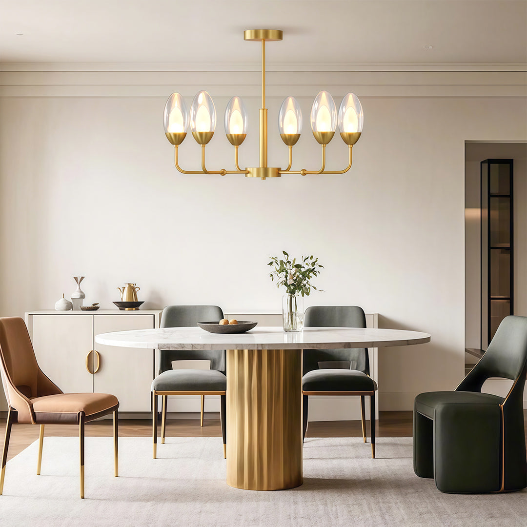 Modern Minimalist Copper Chandelier — Full-Copper Frame, Transparent Glass, G9, 6-, 8-, or 10-Light