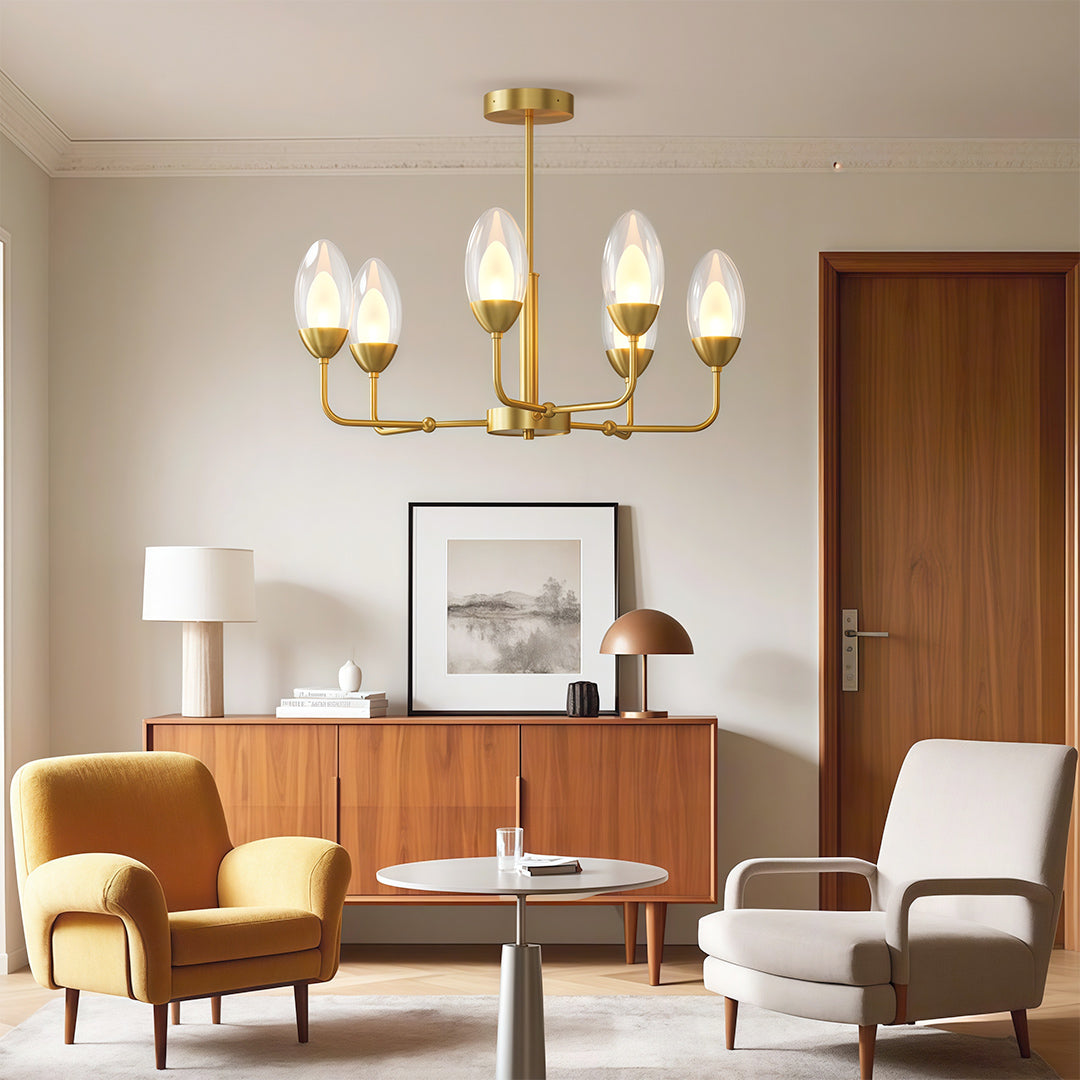Modern Minimalist Copper Chandelier — Full-Copper Frame, Transparent Glass, G9, 6-, 8-, or 10-Light