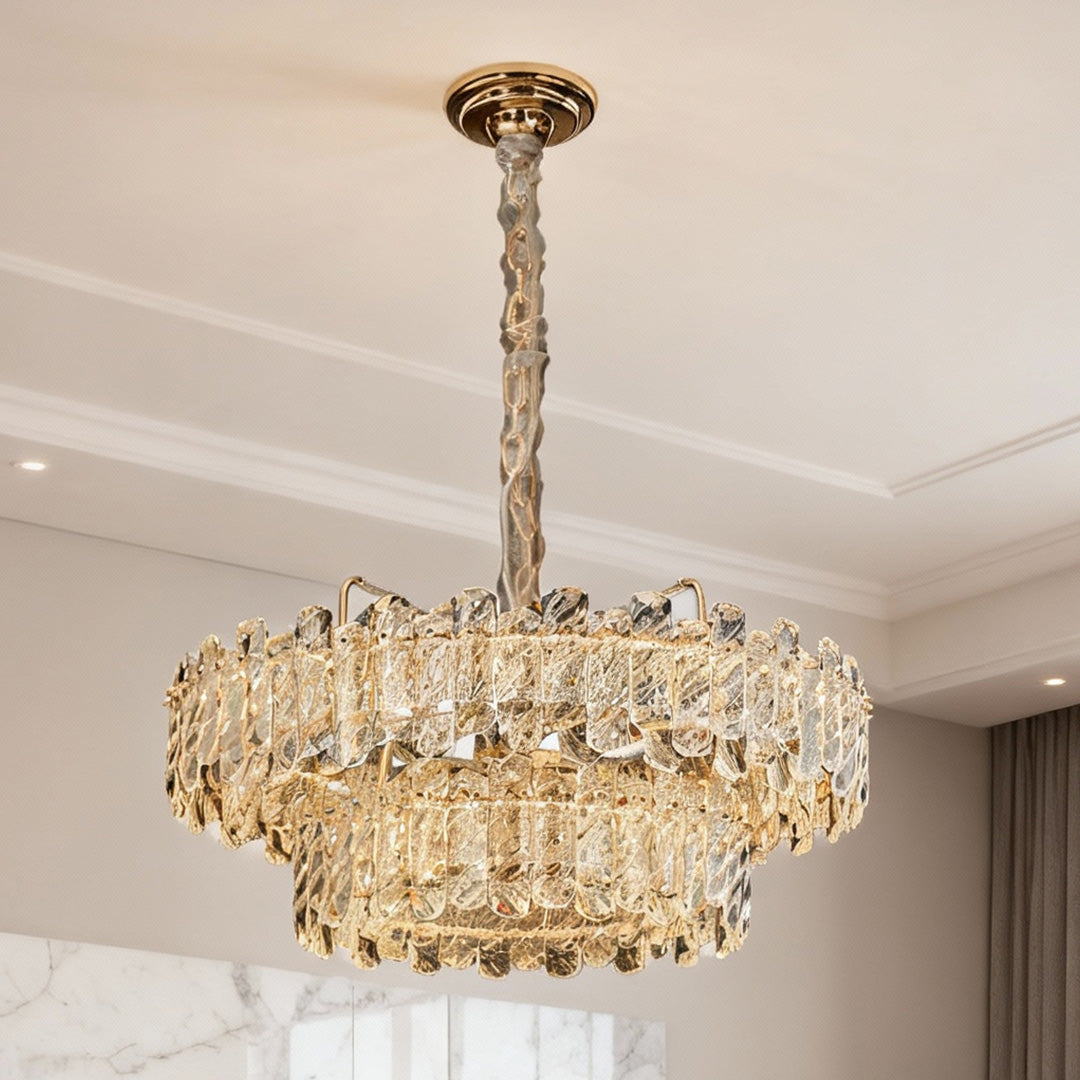 Crystal Chandelier — Champagne Gold Carbon Steel, LED, Dual-Color Dimming, Six Configurations, Adjustable 31.5" Cord
