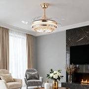 Gold 4-Blade Ceiling Fan with Crystal Light Design and Invisible Lamp Luxe