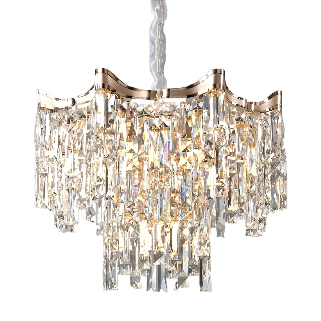 Tiered Waterfall Crystal Chandelier — Gold, K9 Crystal, Three-Color Dimming, 23.6" or 31.5"