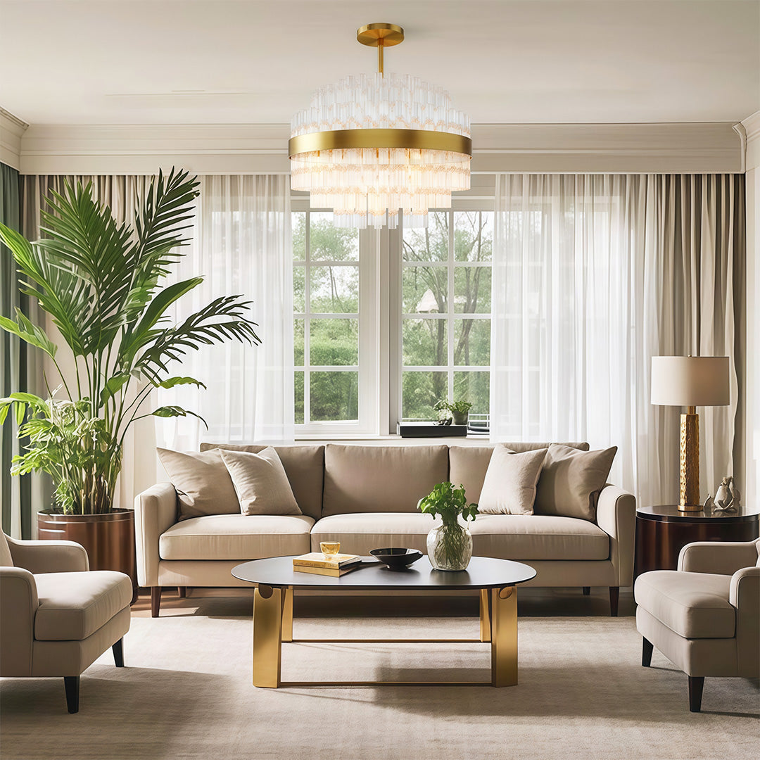 Industrial Modern Chandelier — Solid Brass, Transparent Glass, G9, Multiple Sizes